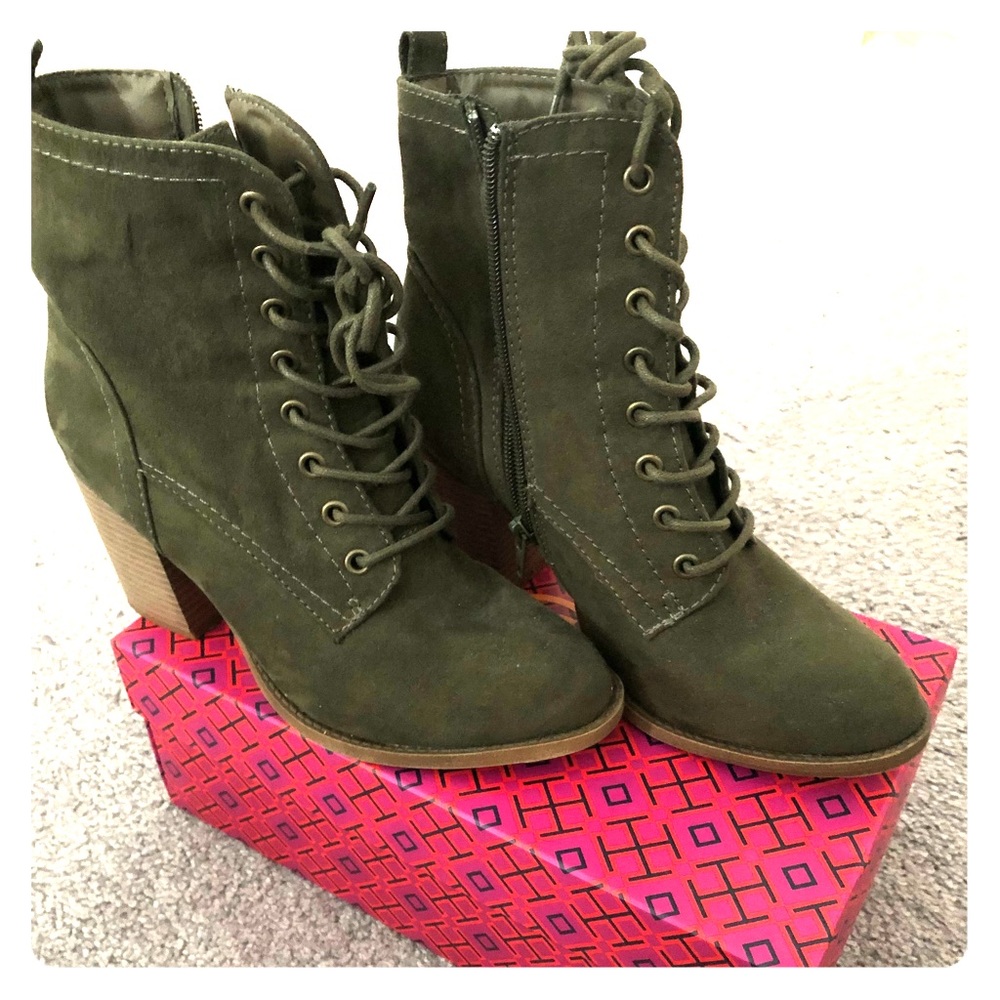 Olive green heel booties